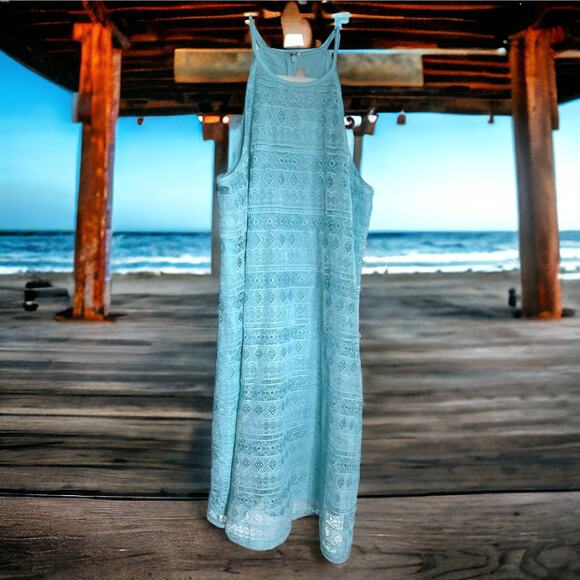 Ann Taylor LOFT Womens Dress Sz 8 Aqua‎ Blue Lace Halter Sleeveless NEW - Picture 3 of 10
